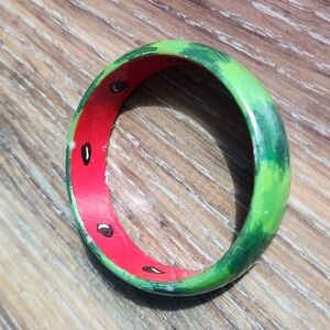 Watermelon Bangle Bracelet Red Green Black Seeds